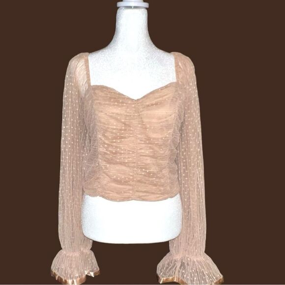 Love Z design pleated cropped mesh long puff sleeve top! - Picture 7 of 15